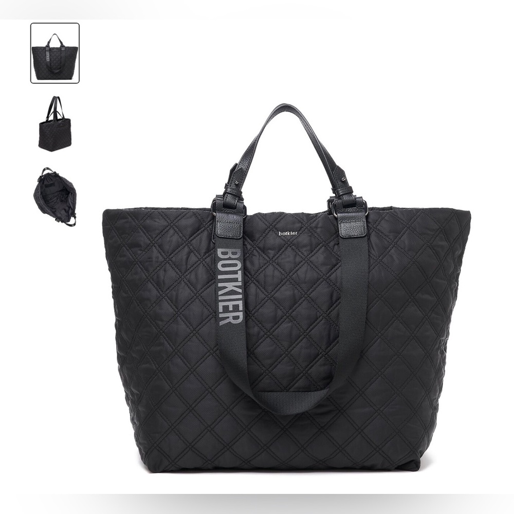 Botkier Carlisle Quilted Zipper Closure Large Nylon Tote, Black, NWT